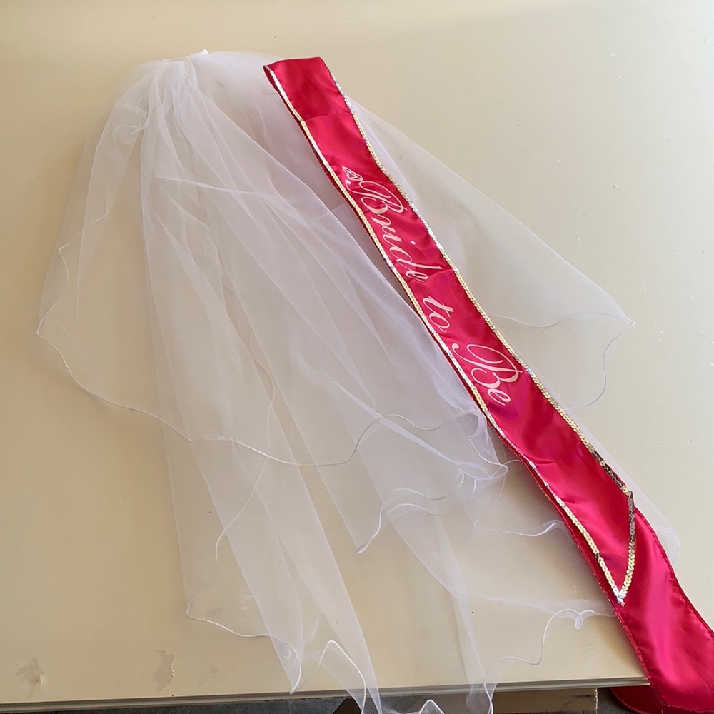 Bachelorette/wedding/bride veil and sash